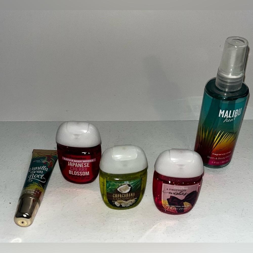 NEW Lot Of 5 Bath & Body Work Hand Sanitizer, Lip Gloss, & Spray